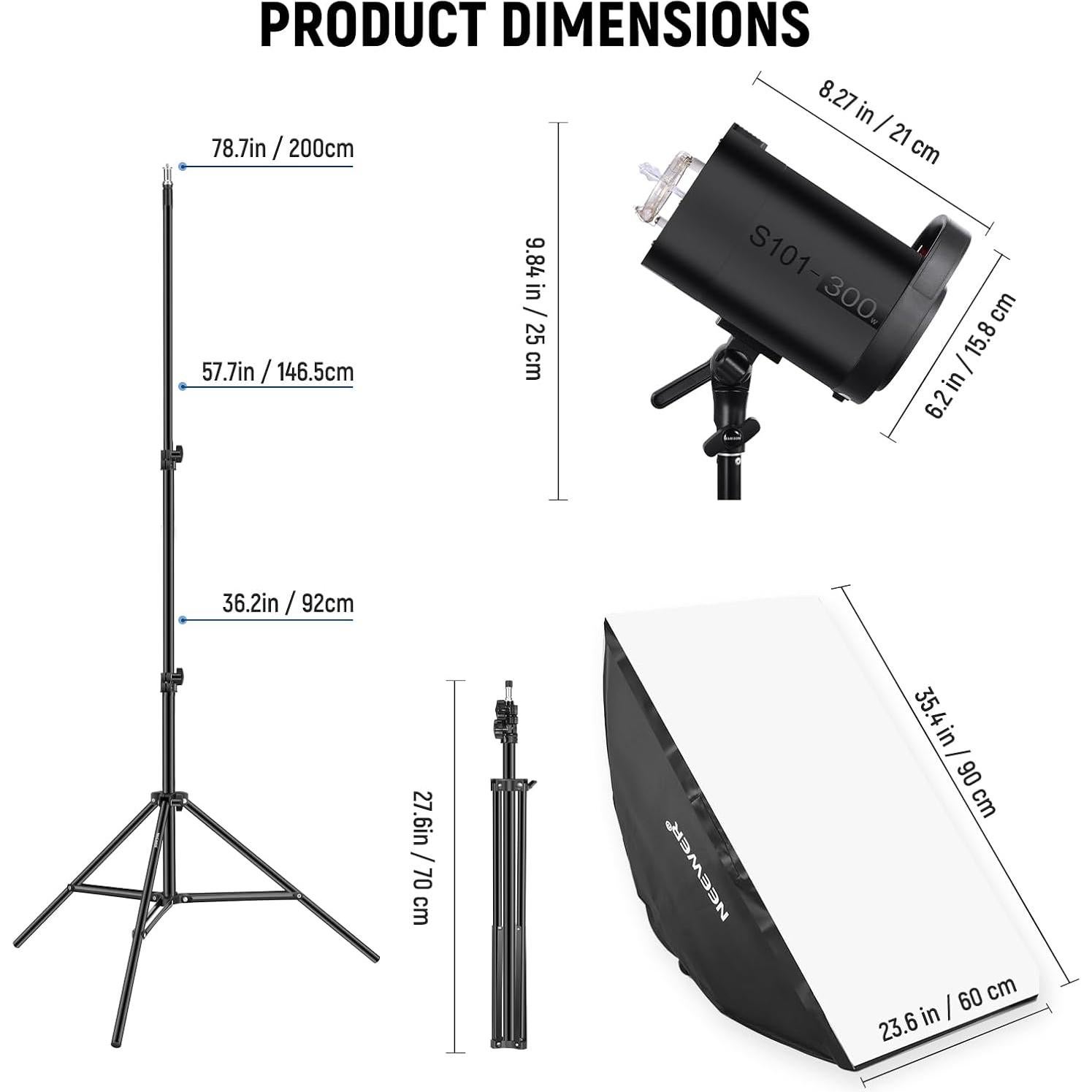 Kit de Luz de Flash Monolight NEEWER S101-300W 5600K 2 Unidades