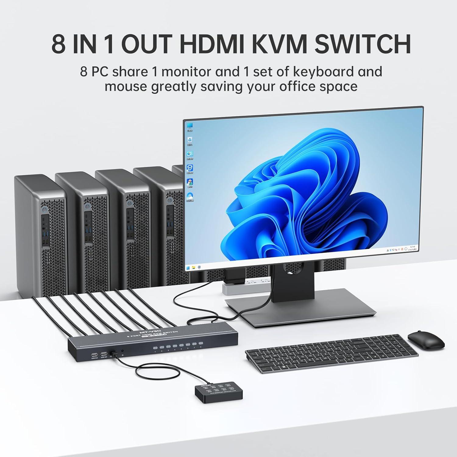 Interruptor KVM HDMI 8 Puertos MT-VIKI 4K 30Hz Rack 1U