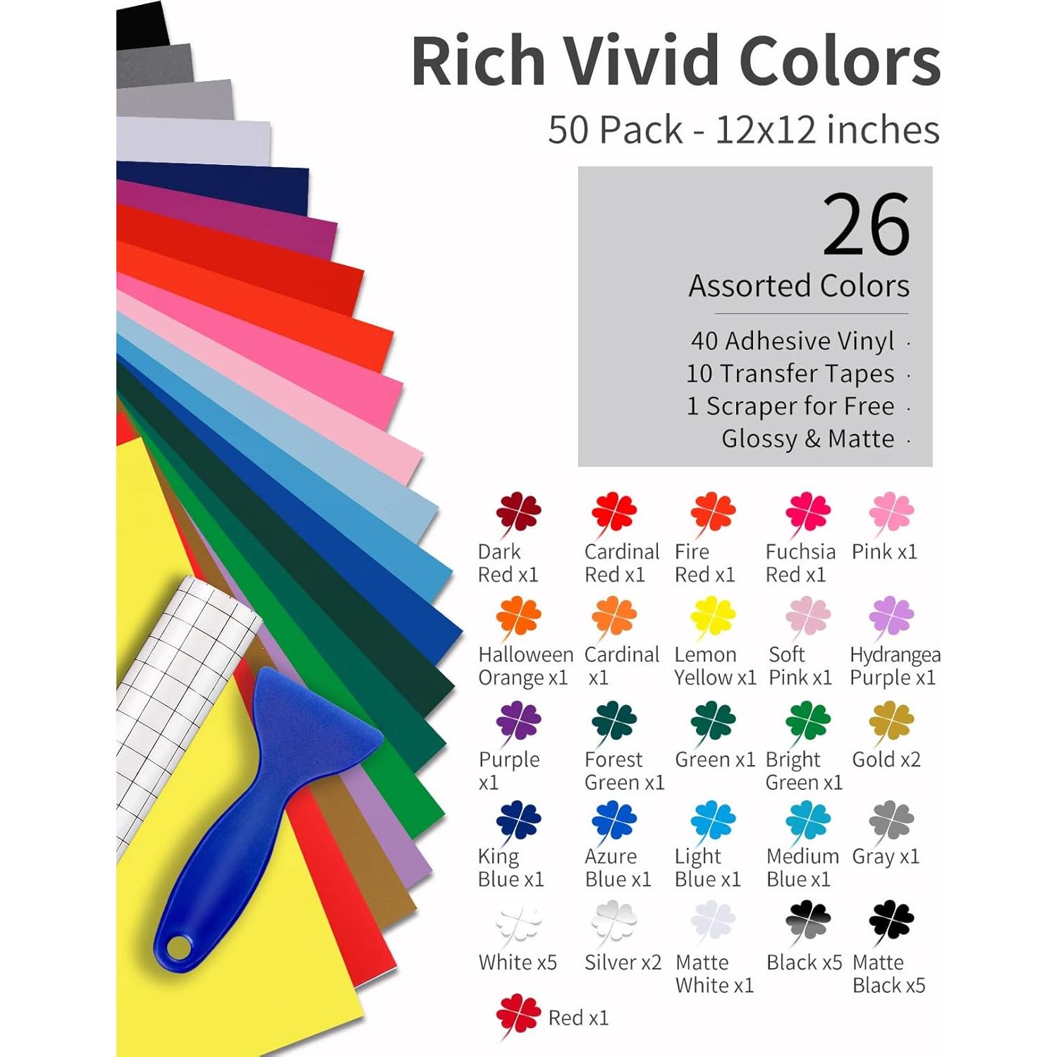 Vinilo Adhesivo Permanente Sooez 50 Paquetes 30.48x30.48cm