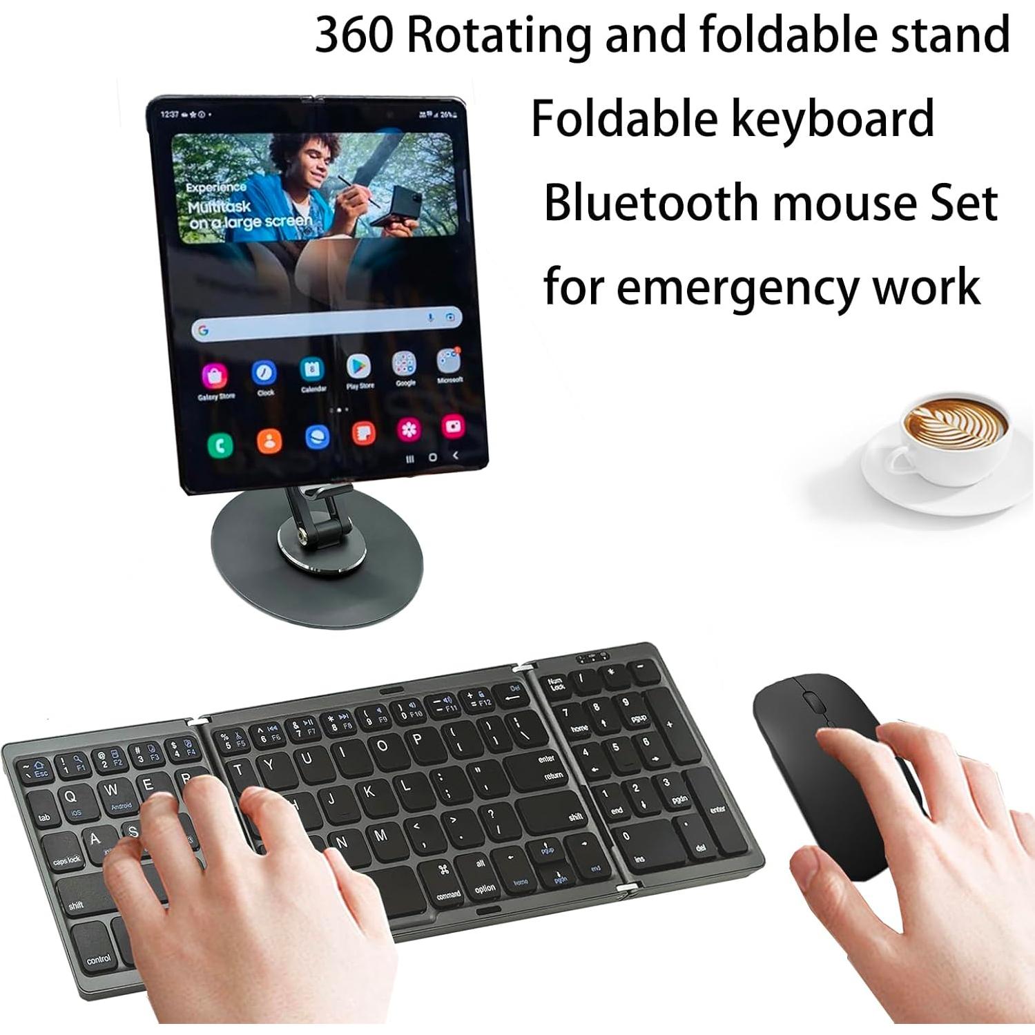Teclado y Ratón Bluetooth Plegables MUXQMOR con Soporte 360°