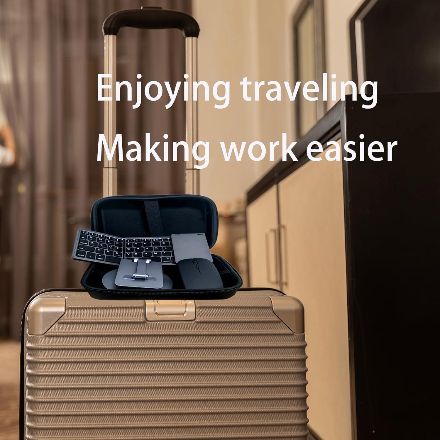 Teclado y Ratón Bluetooth Plegables MUXQMOR con Soporte 360°