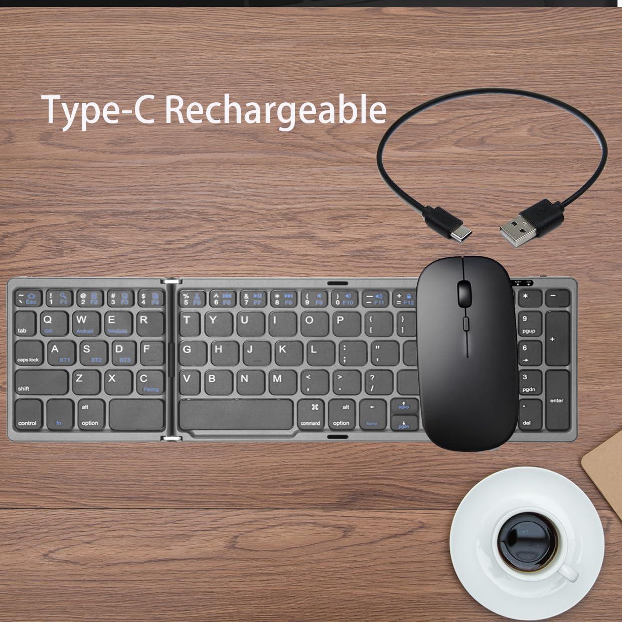 Teclado y Ratón Bluetooth Plegables MUXQMOR con Soporte 360°