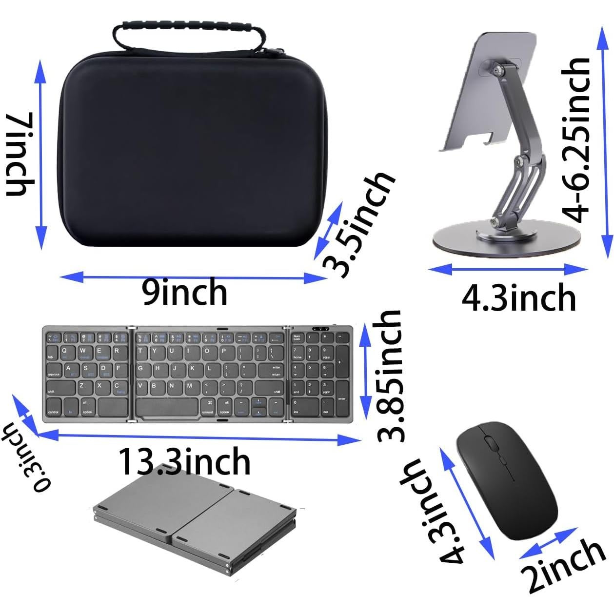 Teclado y Ratón Bluetooth Plegables MUXQMOR con Soporte 360°