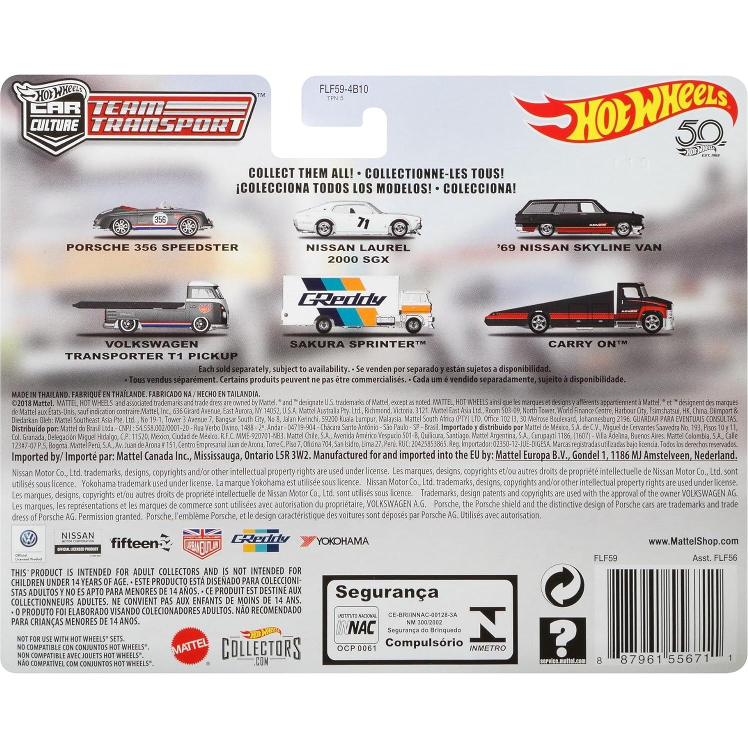 Transportador Hot Wheels FLF59 a escala 1:64 con coche