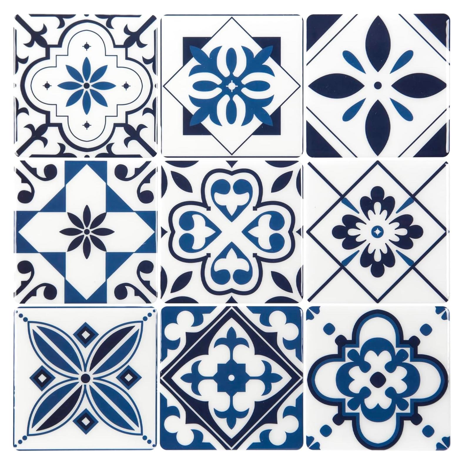 Azulejos Autoadhesivos LONGKING 10 Hojas Geométrico Azul