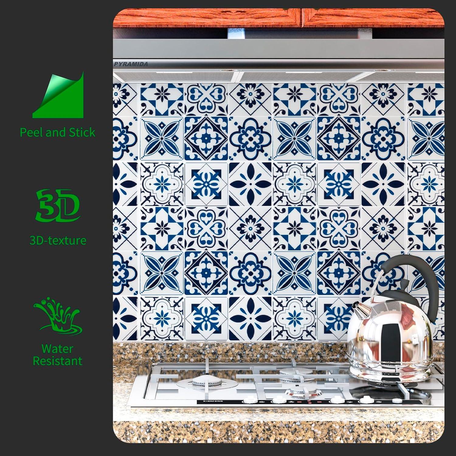 Azulejos Autoadhesivos LONGKING 10 Hojas Geométrico Azul