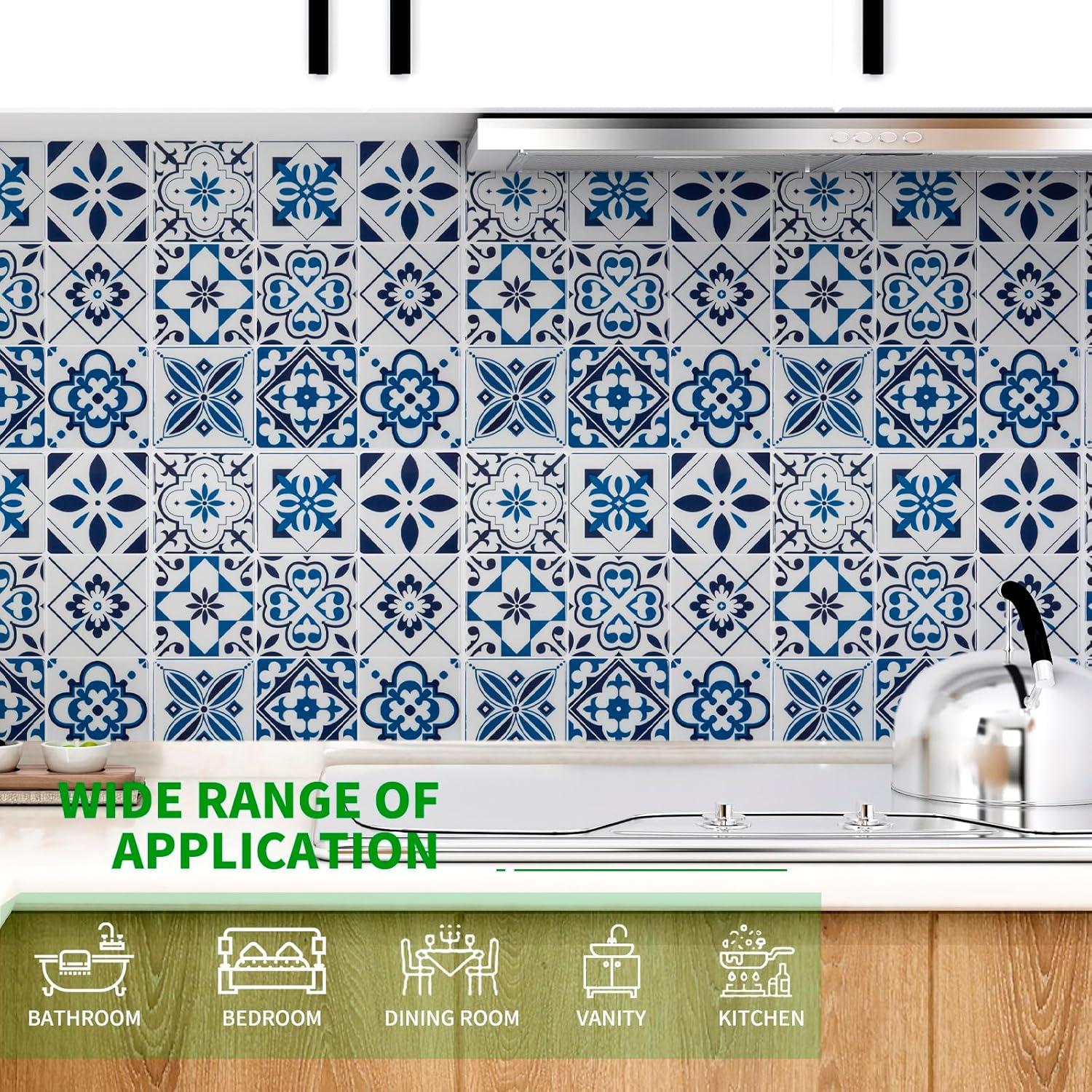 Azulejos Autoadhesivos LONGKING 10 Hojas Geométrico Azul