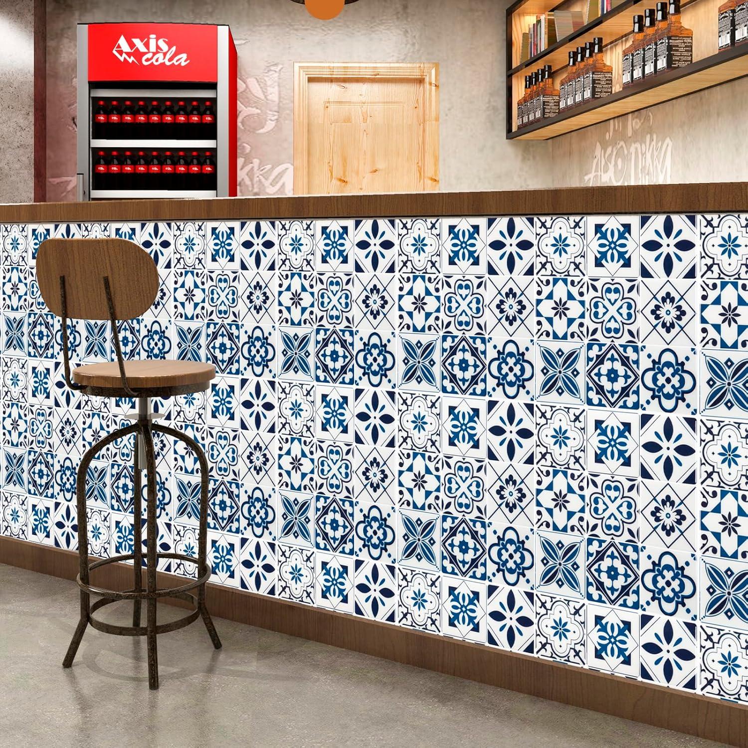 Azulejos Autoadhesivos LONGKING 10 Hojas Geométrico Azul