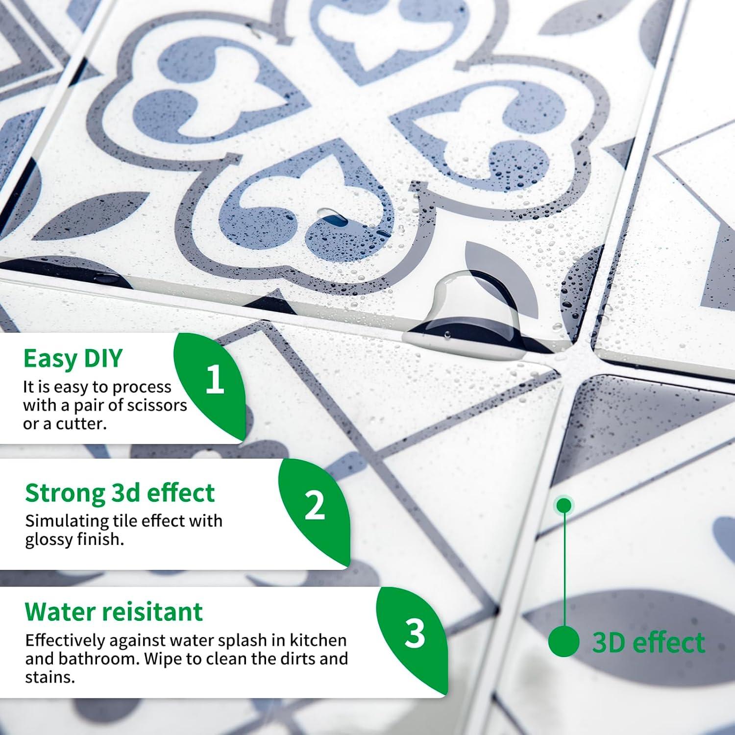 Azulejos Autoadhesivos LONGKING 10 Hojas Geométrico Azul