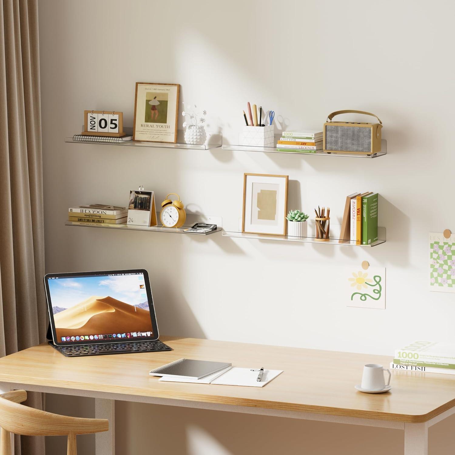 Estantes Flotantes Acrílicos Upsimples 60x14 cm - 2 Piezas