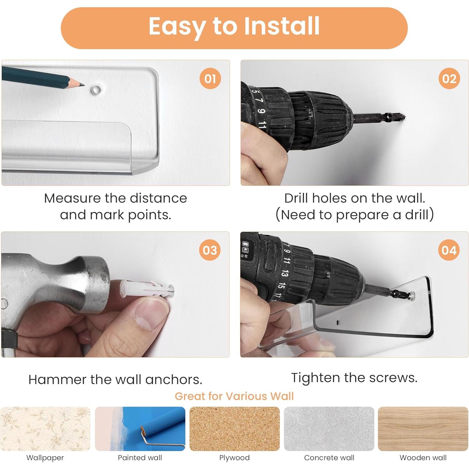 Estantes Flotantes Acrílicos Upsimples 60x14 cm - 2 Piezas