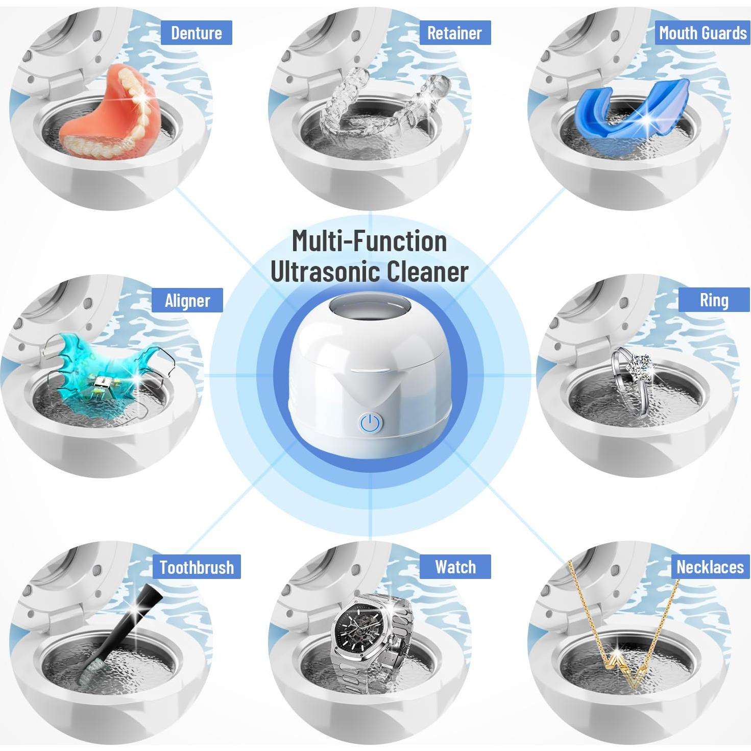 Limpiador ultrasónico Gyreuni para retenedores y aparatos dentales