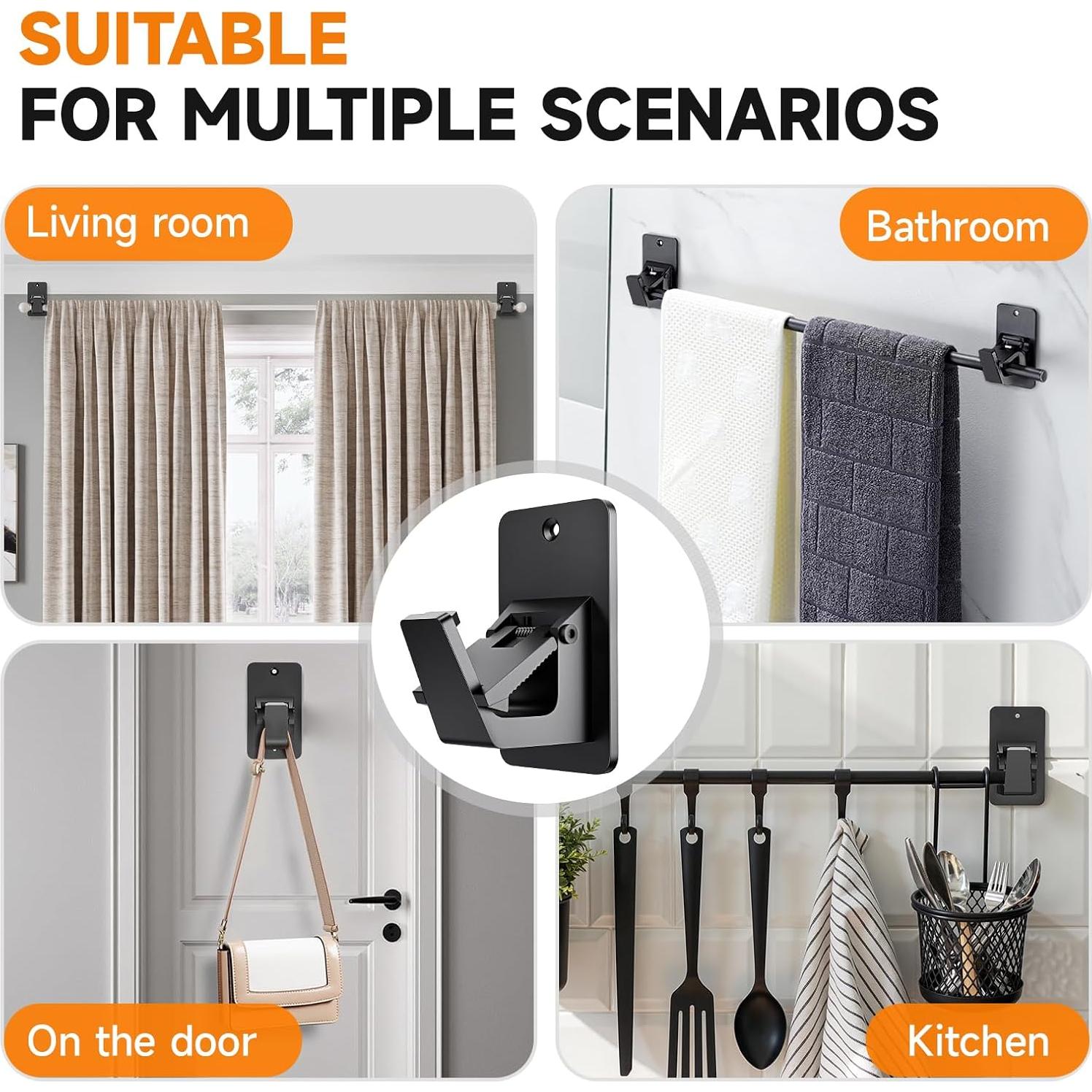 Soportes de Varilla de Cortina Adhesivos 3M EKOTTOK - 2PC Negro