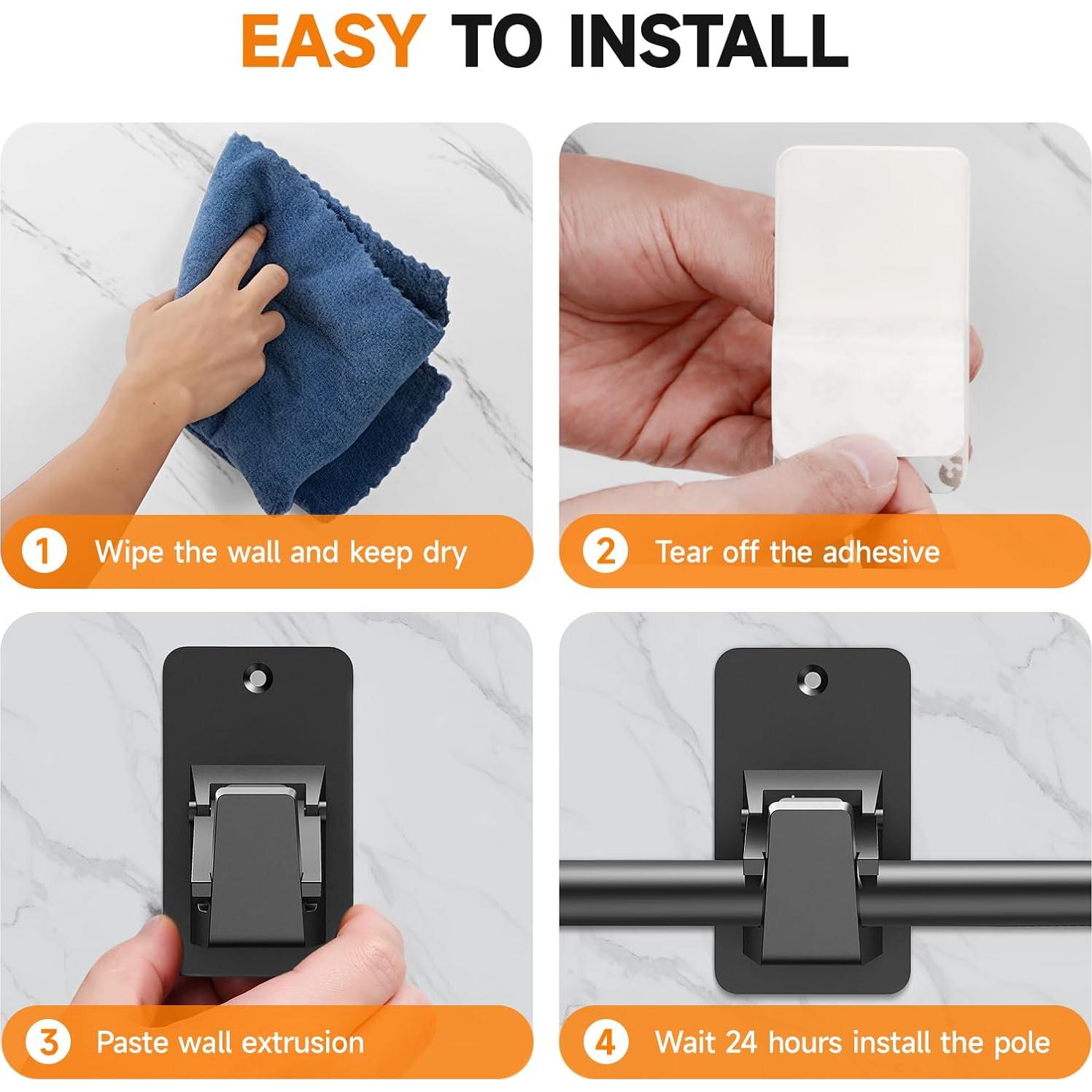 Soportes de Varilla de Cortina Adhesivos 3M EKOTTOK - 2PC Negro