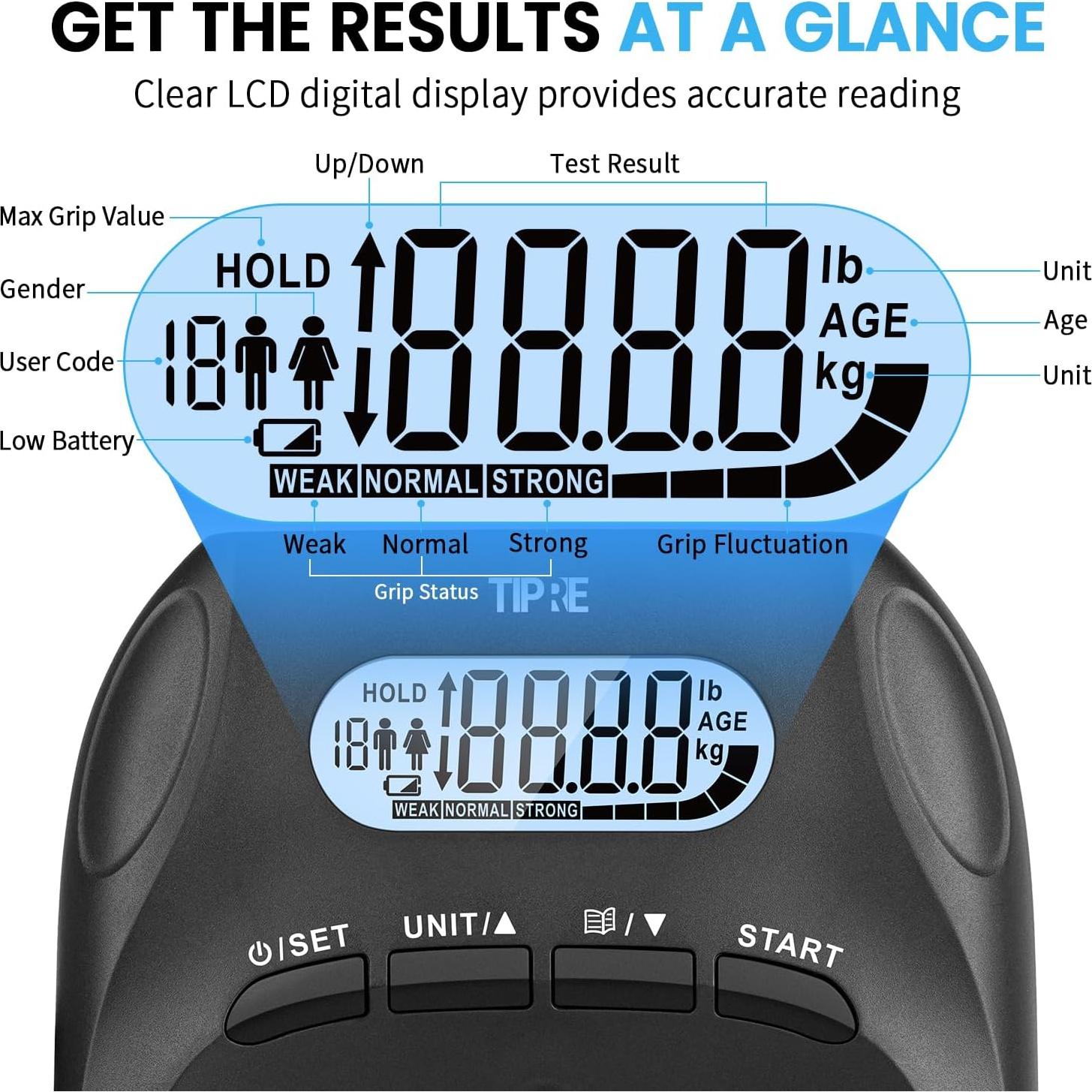 Tester de Fuerza de Agarre TIPRE 180kg Digital con Pantalla LCD