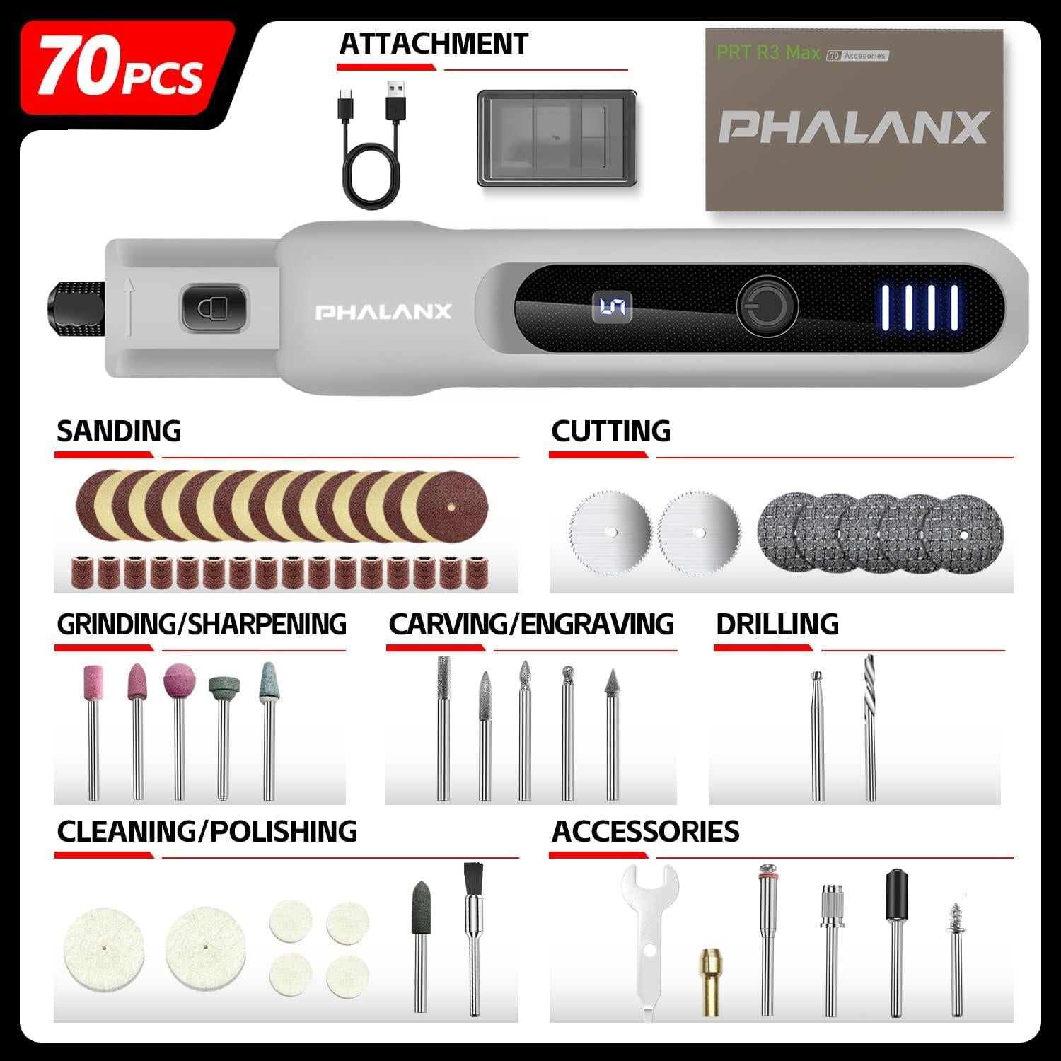 Herramienta Rotativa Inalámbrica PHALANX 3.7V 20000RPM con 70 Accesorios