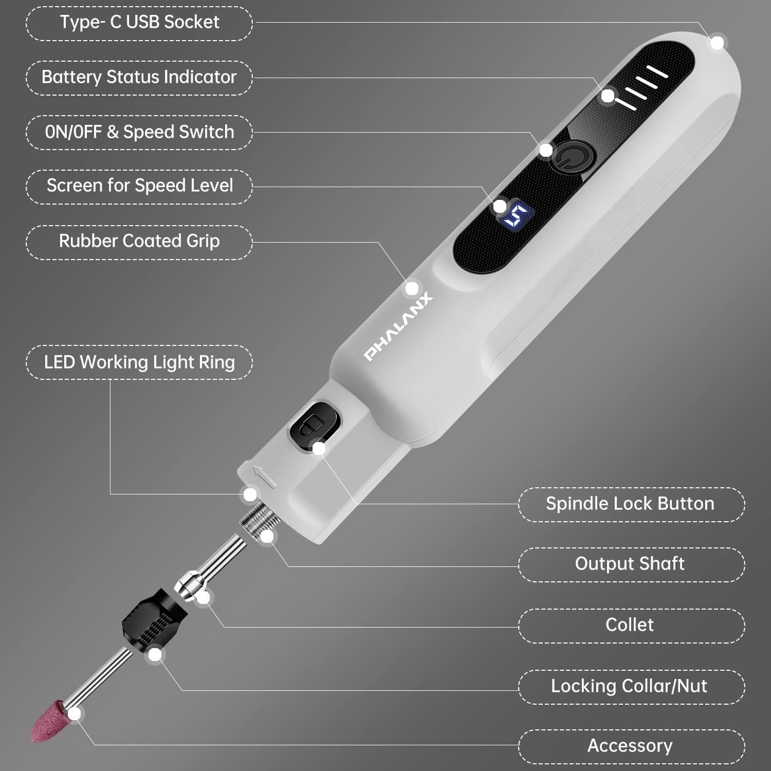 Herramienta Rotativa Inalámbrica PHALANX 3.7V 20000RPM con 70 Accesorios