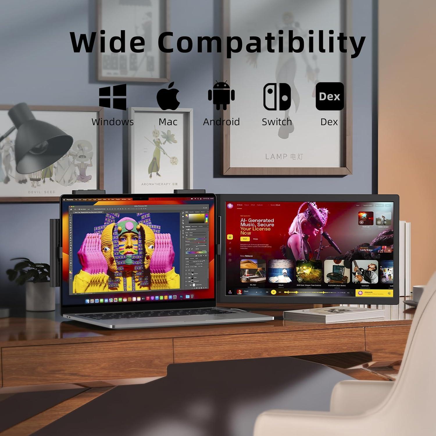 Laptop Screen Extender, 14" 1080P IPS Portable Monitor Travel Monitor for 14-16.5" Laptops with USB-C/HDMI Port, Plug and Play Attachment Screen for Windows/Mac/Android/Switch/PS5/Xbox