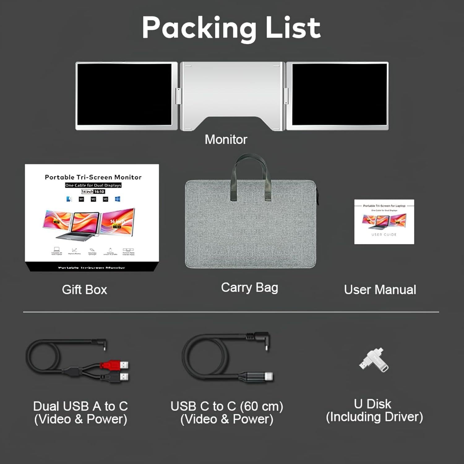 Monitor Portátil Triple Anyuse 14" FHD 1200P IPS USB-C