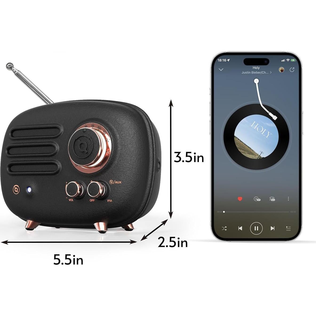 Altavoz Bluetooth Muzen Wild Radiooo Retro 14x6.4cm Metal