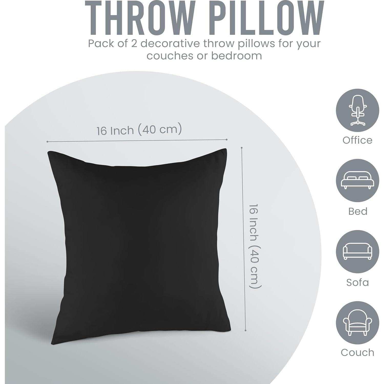 Cojines Decorativos Utopia Bedding - Paquete de 2, 40x40 cm, Negro