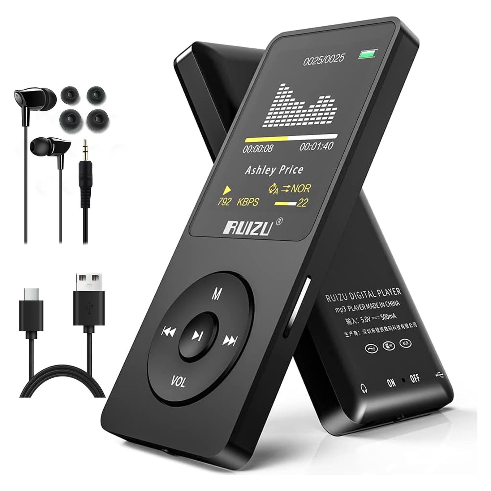 RUIZU 16GB MP3 Player with Bluetooth 5.3, 1.8" Screen Portable Music Player with FM Radio, Voice Recorder, 80H Audio Shuffle Playback, Lightweight for Sport Running, Expanded Up to 128GB Micro SD Card