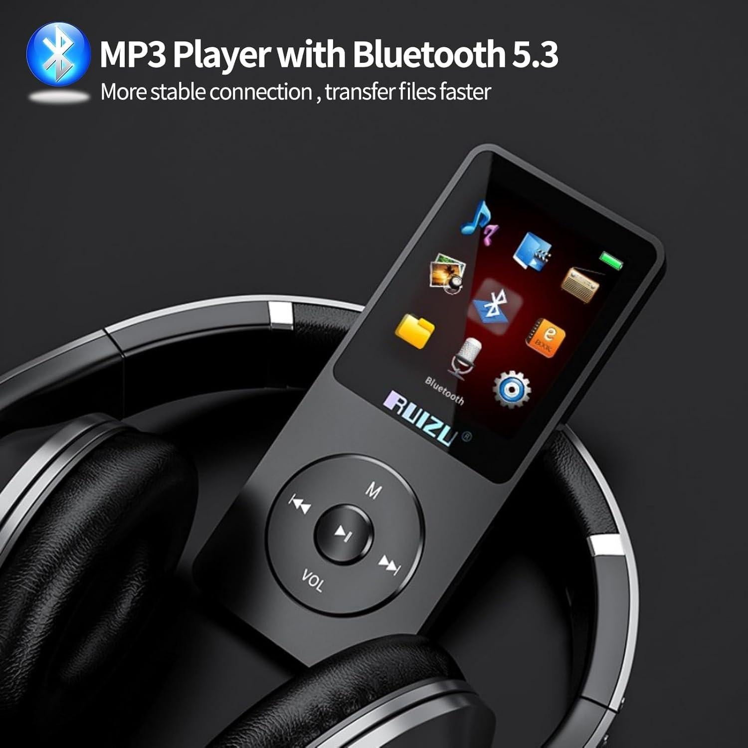 RUIZU 16GB MP3 Player with Bluetooth 5.3, 1.8" Screen Portable Music Player with FM Radio, Voice Recorder, 80H Audio Shuffle Playback, Lightweight for Sport Running, Expanded Up to 128GB Micro SD Card