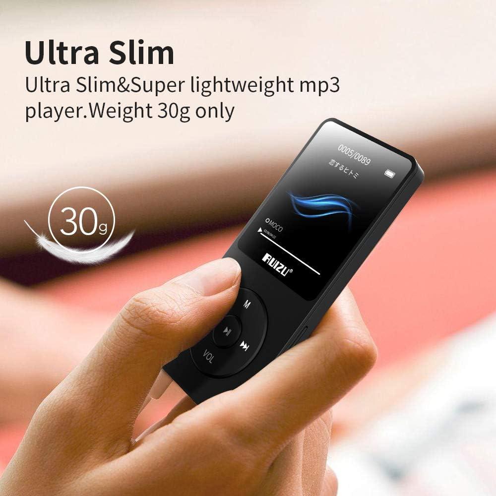 RUIZU 16GB MP3 Player with Bluetooth 5.3, 1.8" Screen Portable Music Player with FM Radio, Voice Recorder, 80H Audio Shuffle Playback, Lightweight for Sport Running, Expanded Up to 128GB Micro SD Card