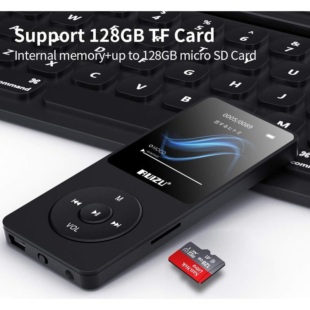 RUIZU 16GB MP3 Player with Bluetooth 5.3, 1.8" Screen Portable Music Player with FM Radio, Voice Recorder, 80H Audio Shuffle Playback, Lightweight for Sport Running, Expanded Up to 128GB Micro SD Card
