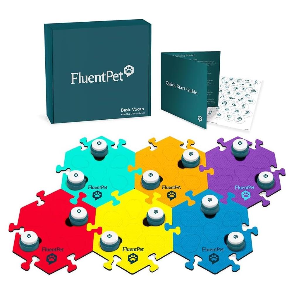 Kit de Vocabulario Básico FluentPet - 12 Botones Hablantes y 6 HexTiles