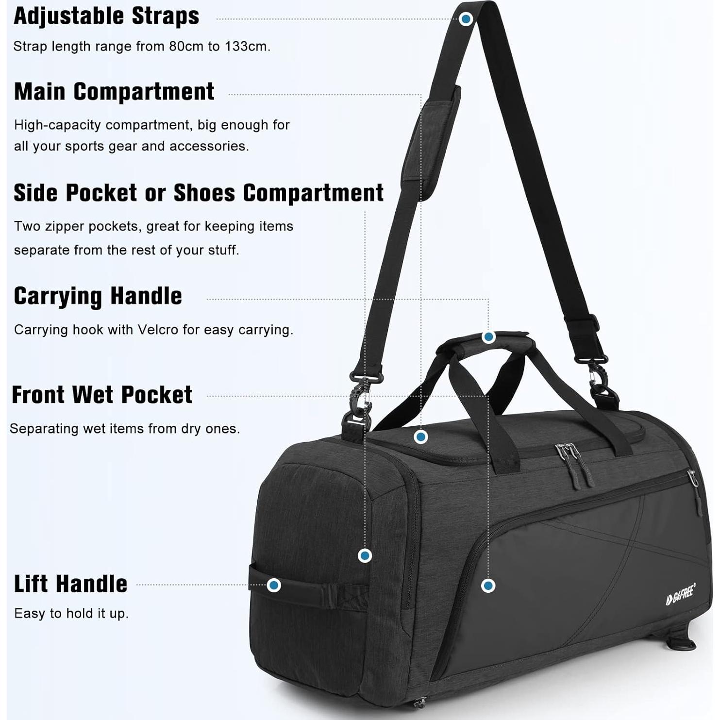 Mochila Duffle 3-en-1 G4Free 45L con Compartimento para Zapatos