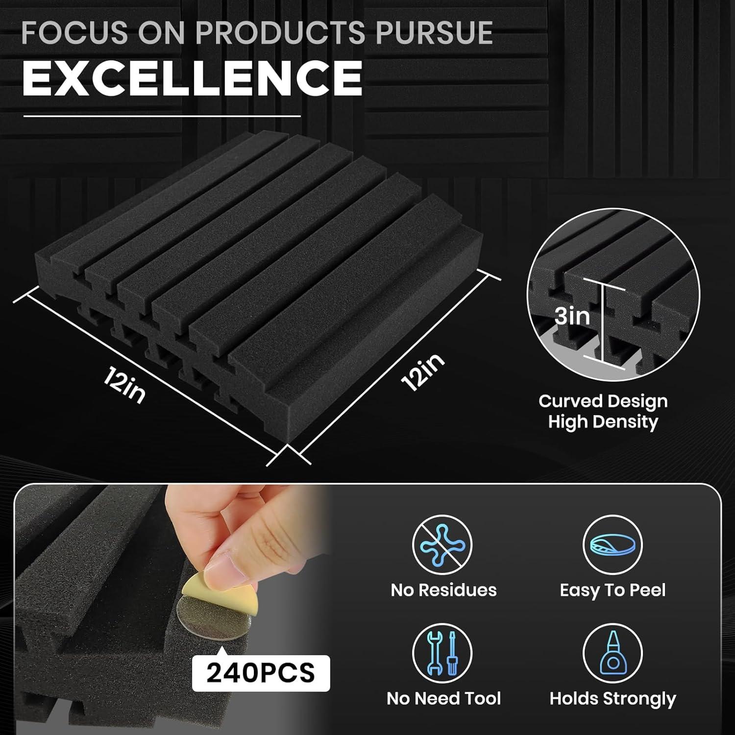 Focusound 36 Paneles de Espuma Acústica Curvada 3cm x 30cm