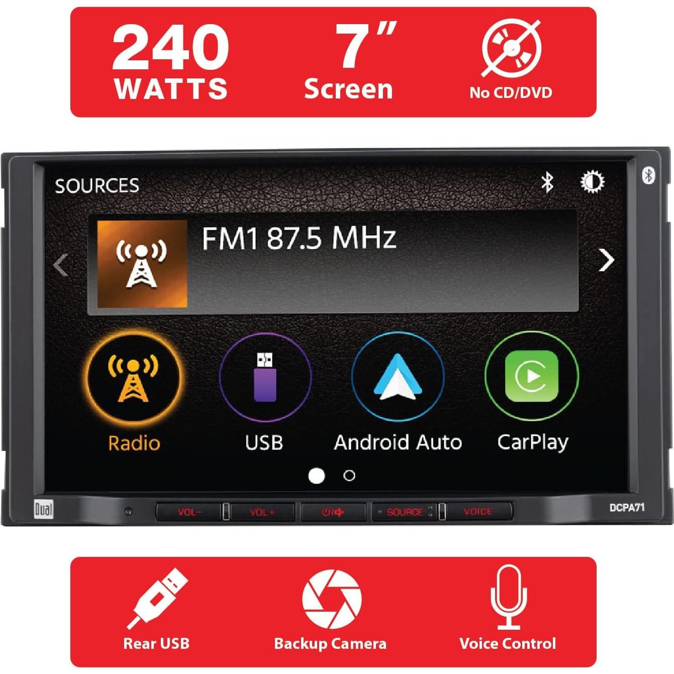 Estéreo Doble DIN Dual DCPA71 7" Pantalla Táctil Bluetooth