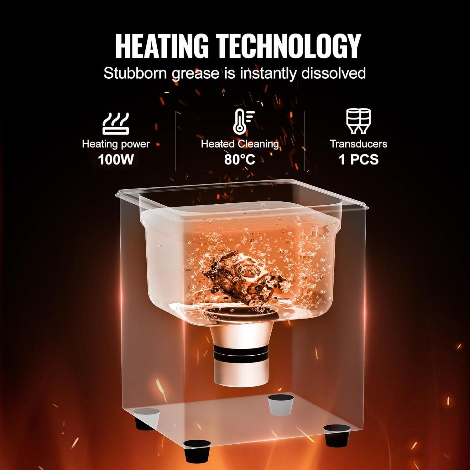 Limpiador Ultrasónico VEVOR 1.3L 60W con Temporizador y Calentador