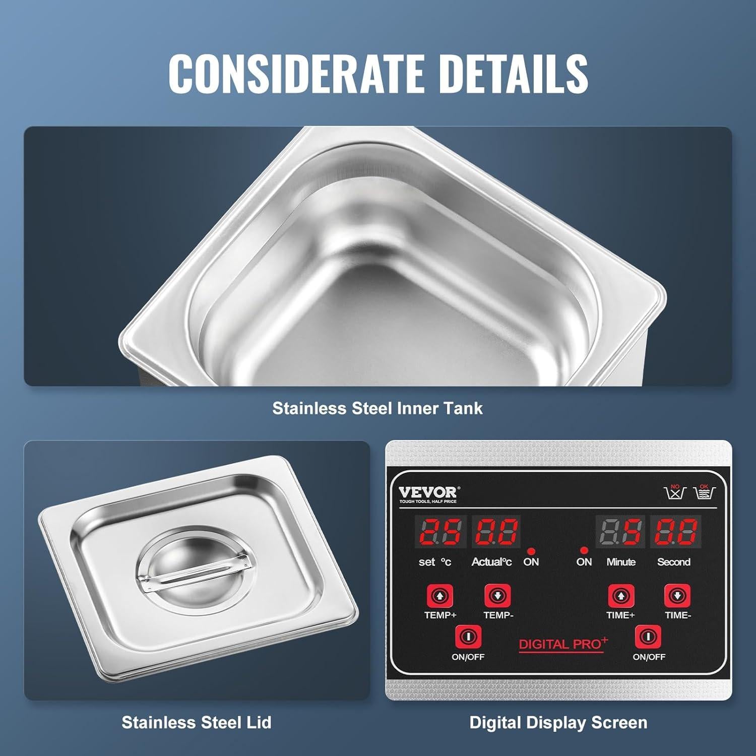 Limpiador Ultrasónico VEVOR 1.3L 60W con Temporizador y Calentador