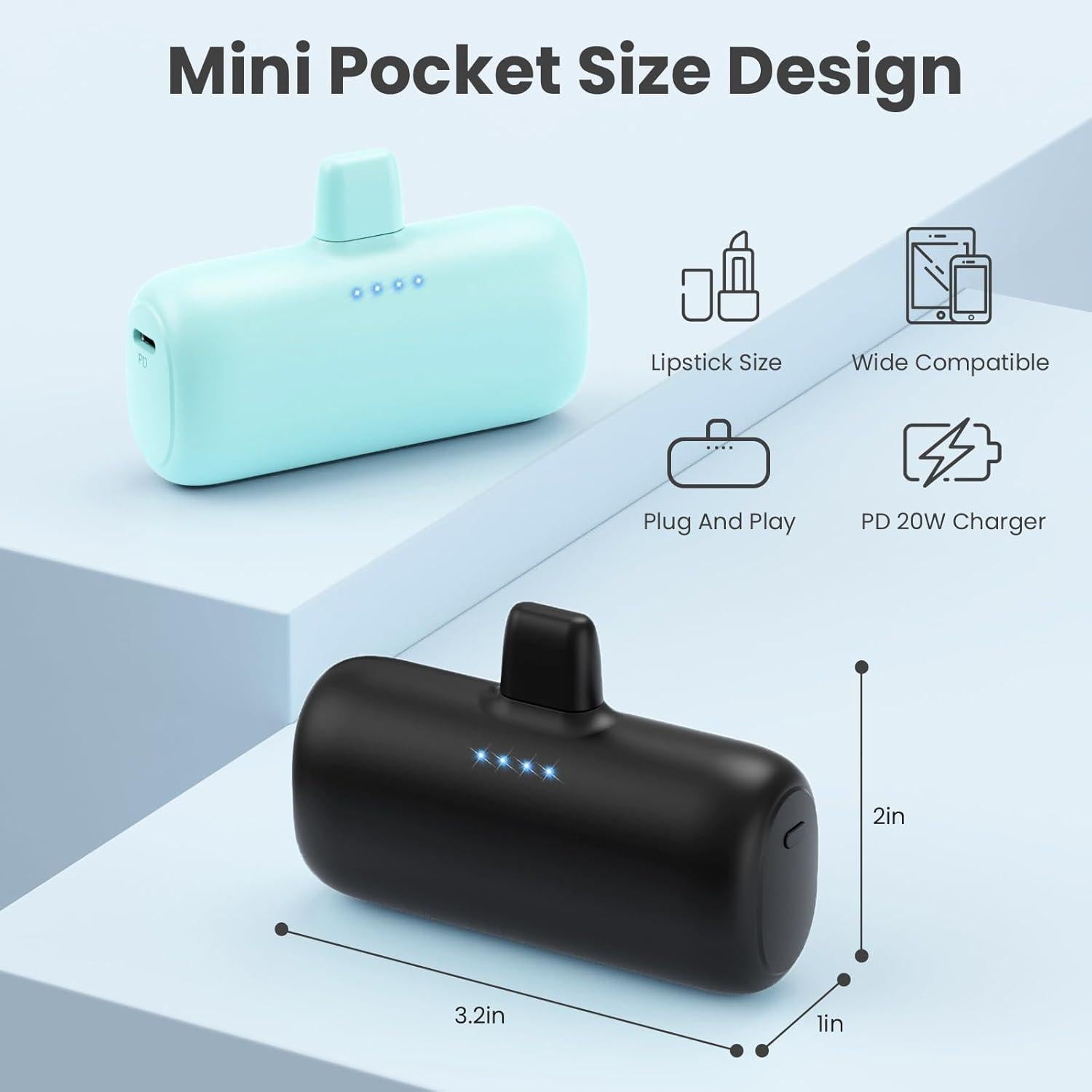 Cargador Portátil Mini 5200mAh para iPhone 20W PD - 2 Pack