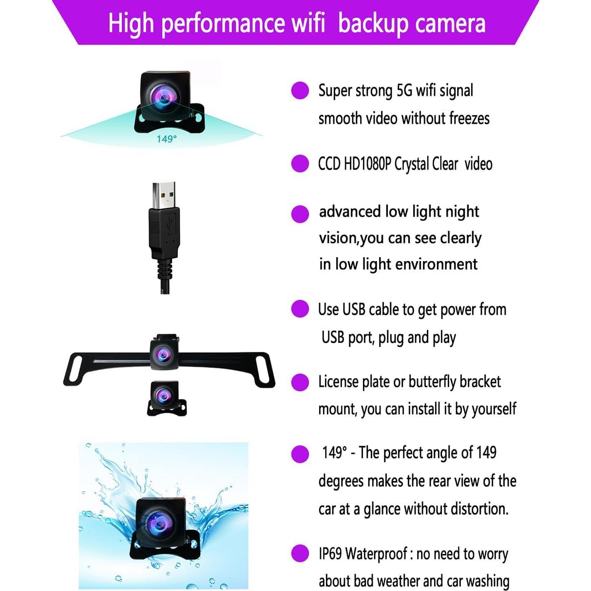 Cámara de Respaldo WiFi HMSp 1080P Impermeable para Vehículos