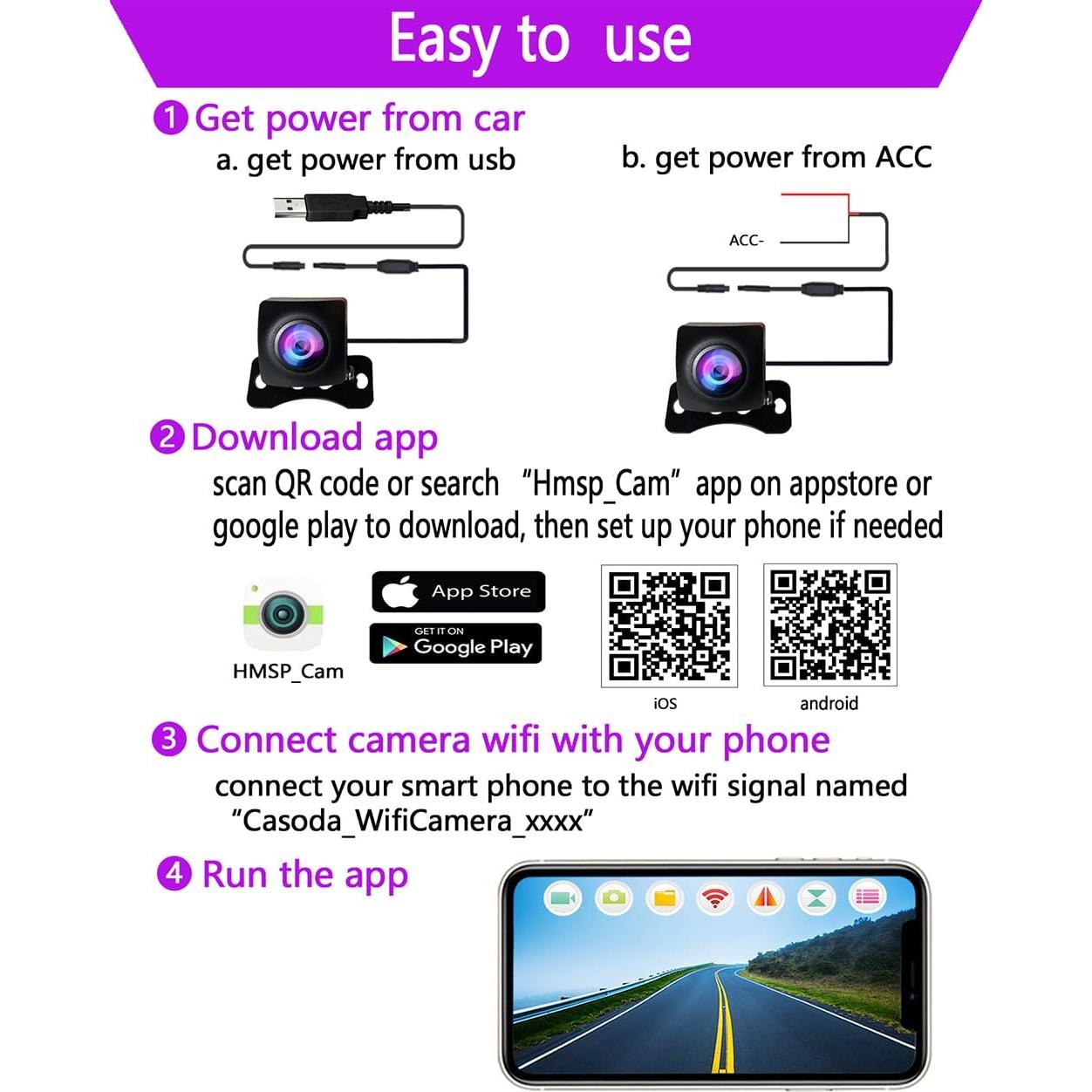 Cámara de Respaldo WiFi HMSp 1080P Impermeable para Vehículos