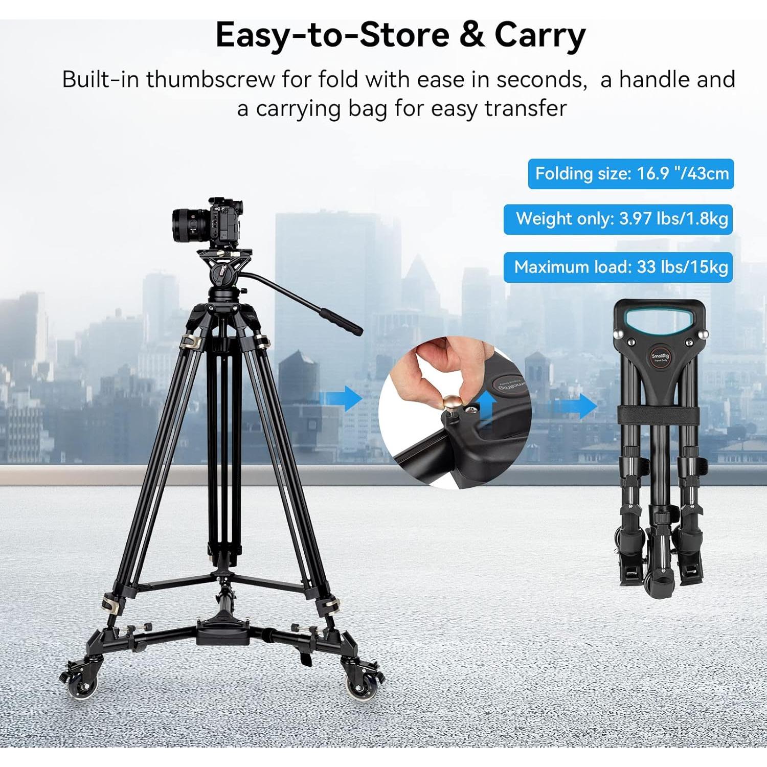 Carro de trípode SmallRig 3986 con ruedas de goma y patas ajustables