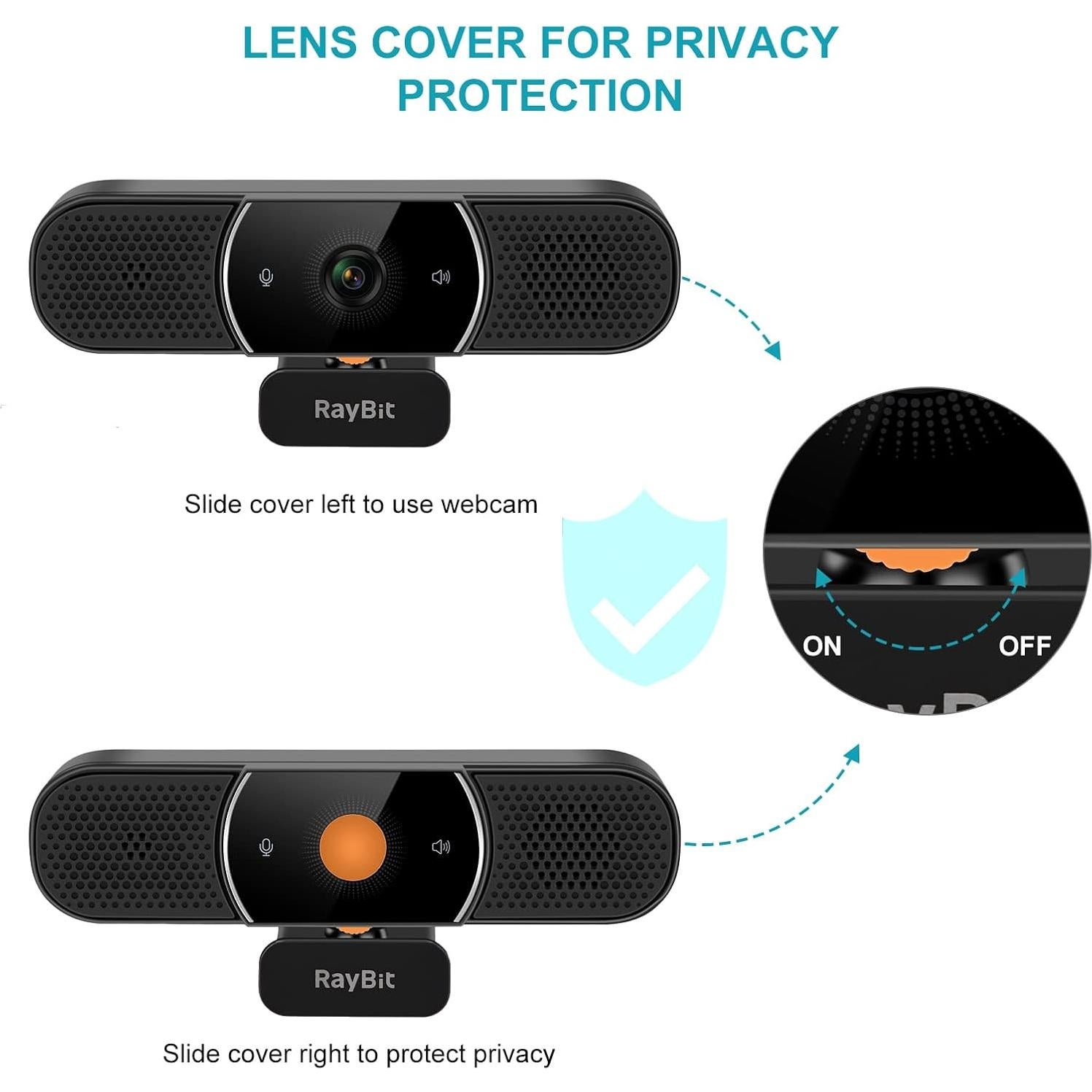 Cámara Web USB C 2K HD RayBit SeeUpMini con Micrófono y Altavoz