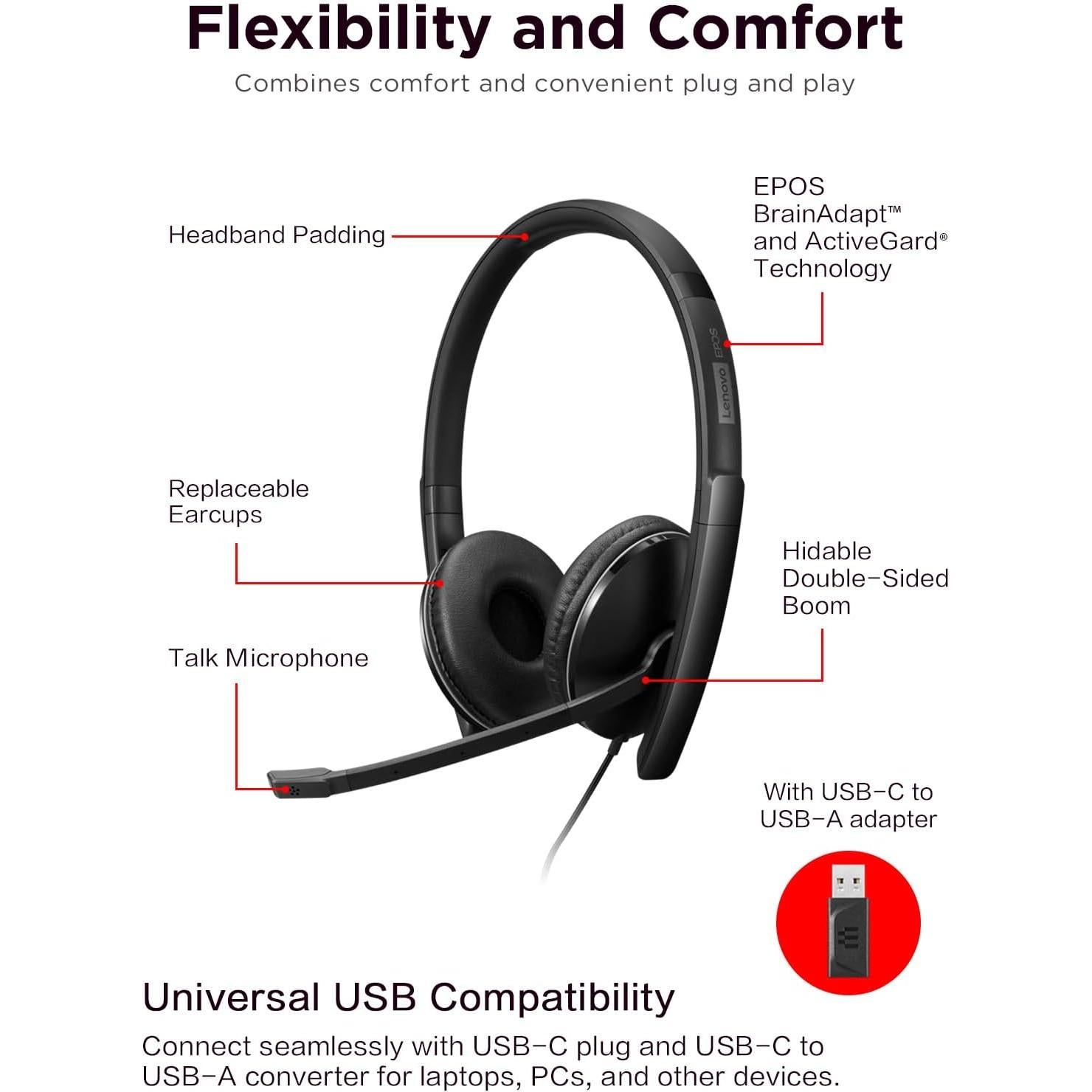 Auriculares con cable Lenovo ANC Gen 2 USB-C y USB-A