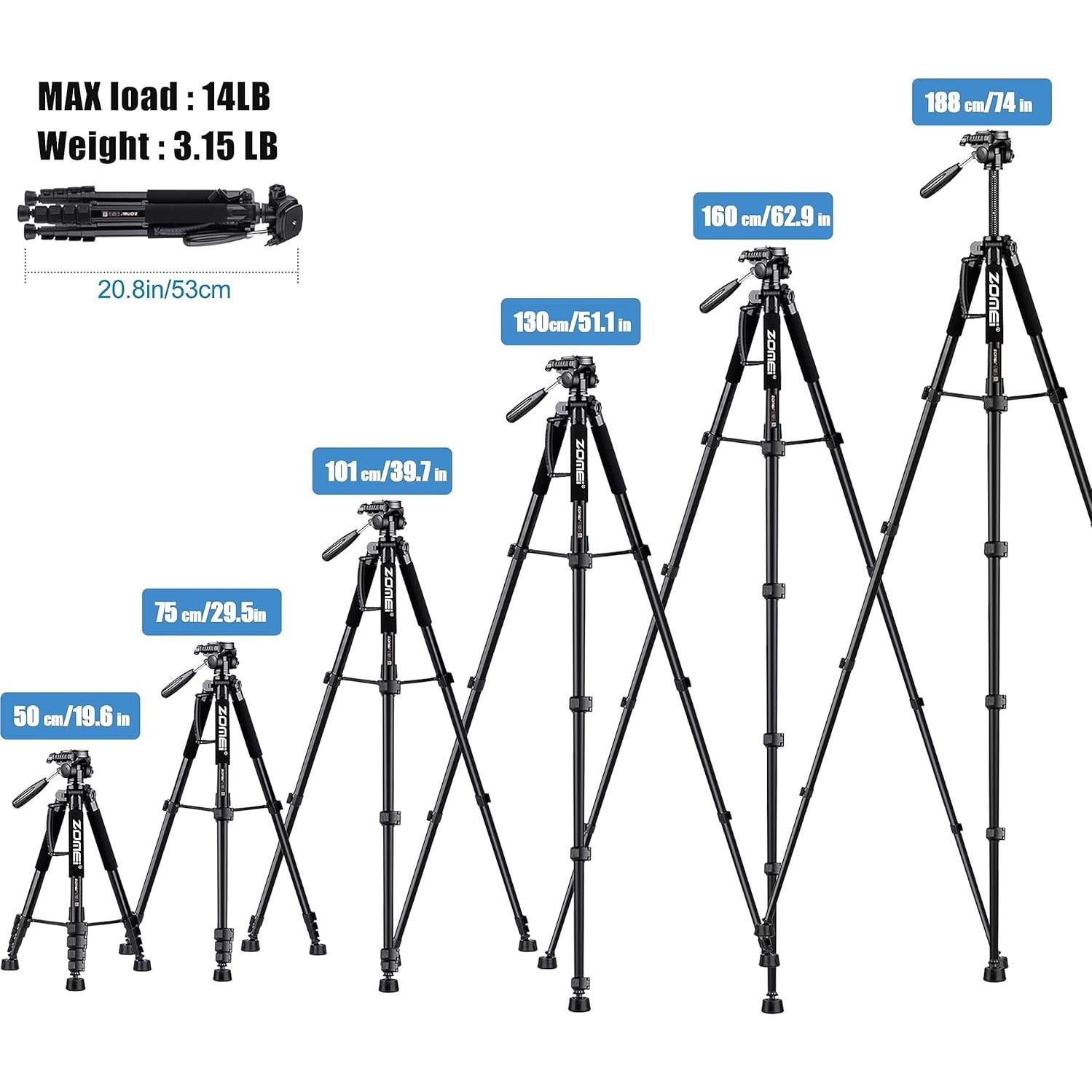 Trípode ZOMEI Profesional de Aluminio 74" (187.96 cm) con Bolsa