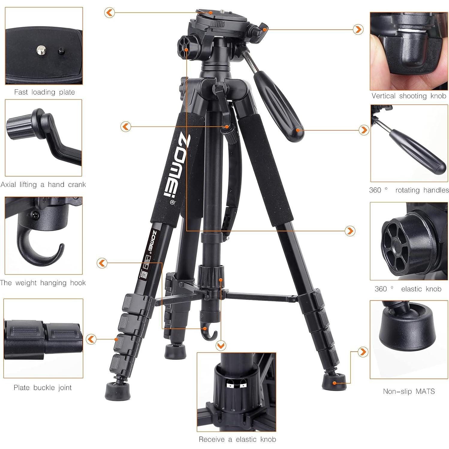 Trípode ZOMEI Profesional de Aluminio 74" (187.96 cm) con Bolsa