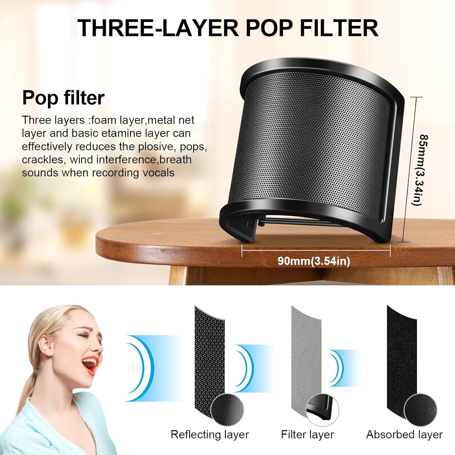 Filtro Pop Aokeo B-7 para Micrófono - Tres Capas Antiviento