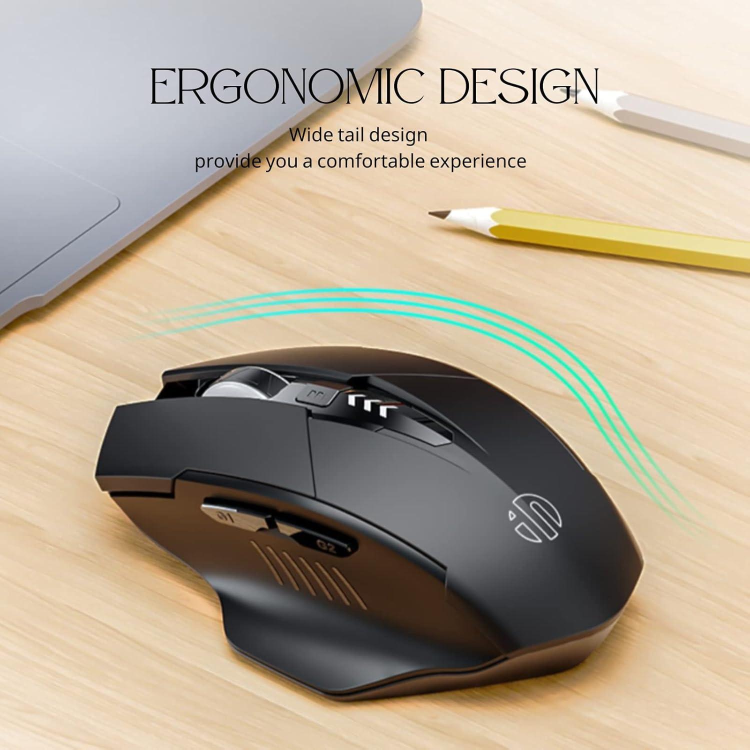 Ratón Inalámbrico Recargable Uineer M6P Negro, Ergonómico, 3 Niveles DPI