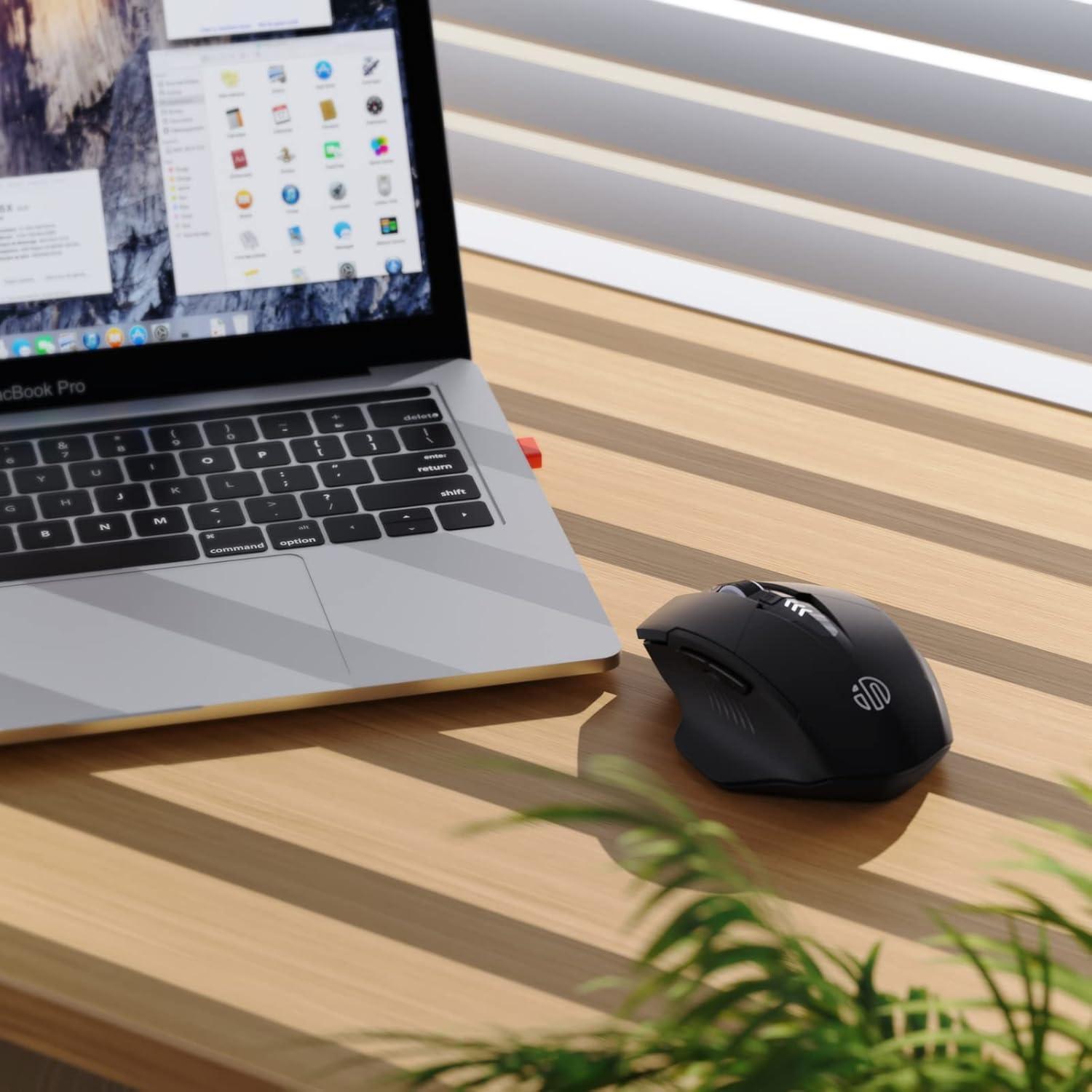 Ratón Inalámbrico Recargable Uineer M6P Negro, Ergonómico, 3 Niveles DPI