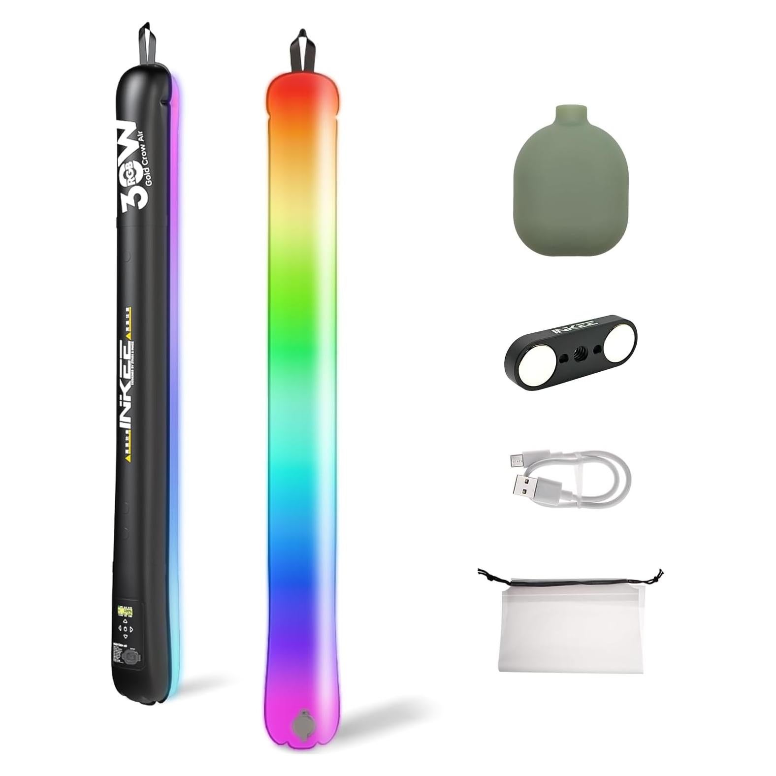 INKEE GC30 30W RGB Handheld LED Tube Light 35.5"/90cm Inflatable Video Light with Inflatable Ball & Magnetic Mount, 2000-10000K, CRI 95+, 5000mAh Battery, Waterproof for Photography & Studio Recording