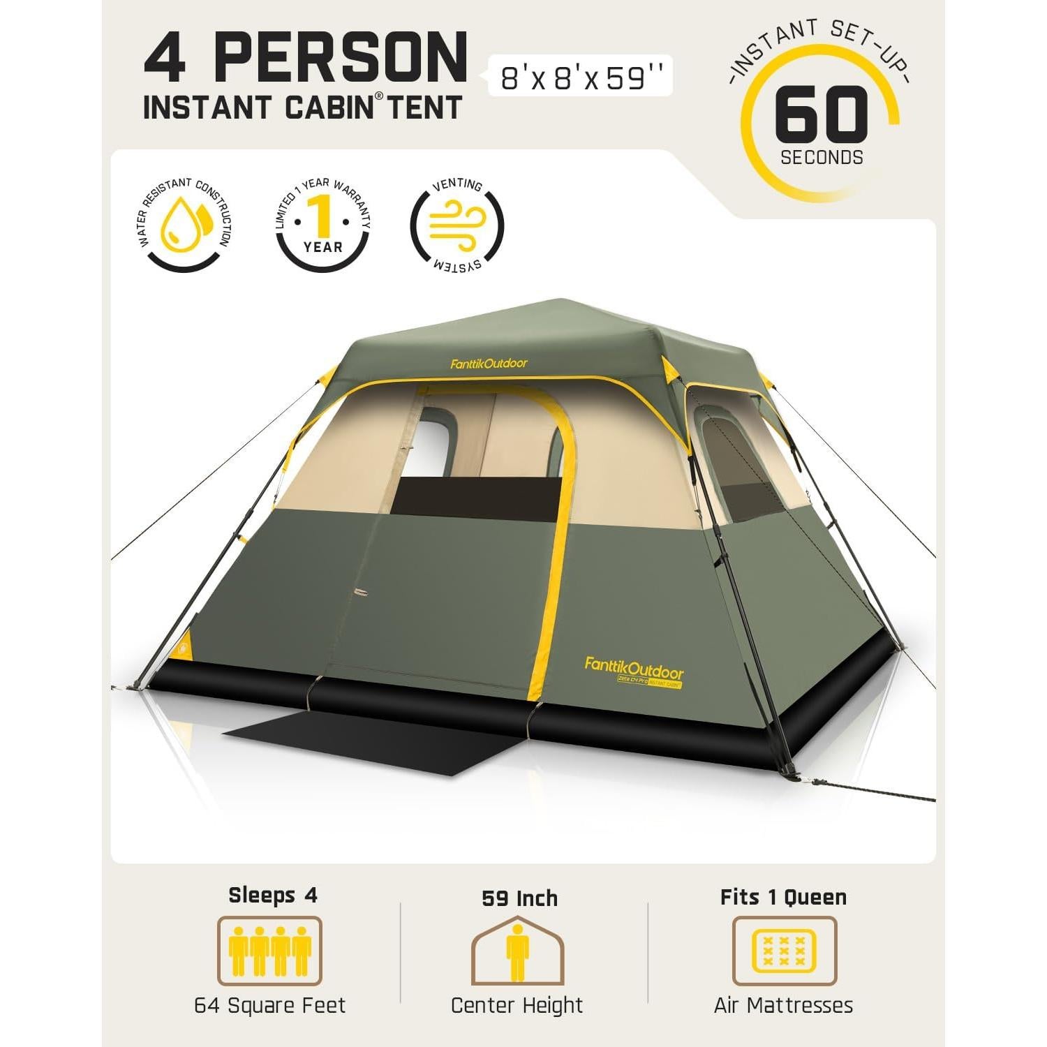 Tienda de Camping FanttikOutdoor Zeta C4 Pro Verde 4 Personas