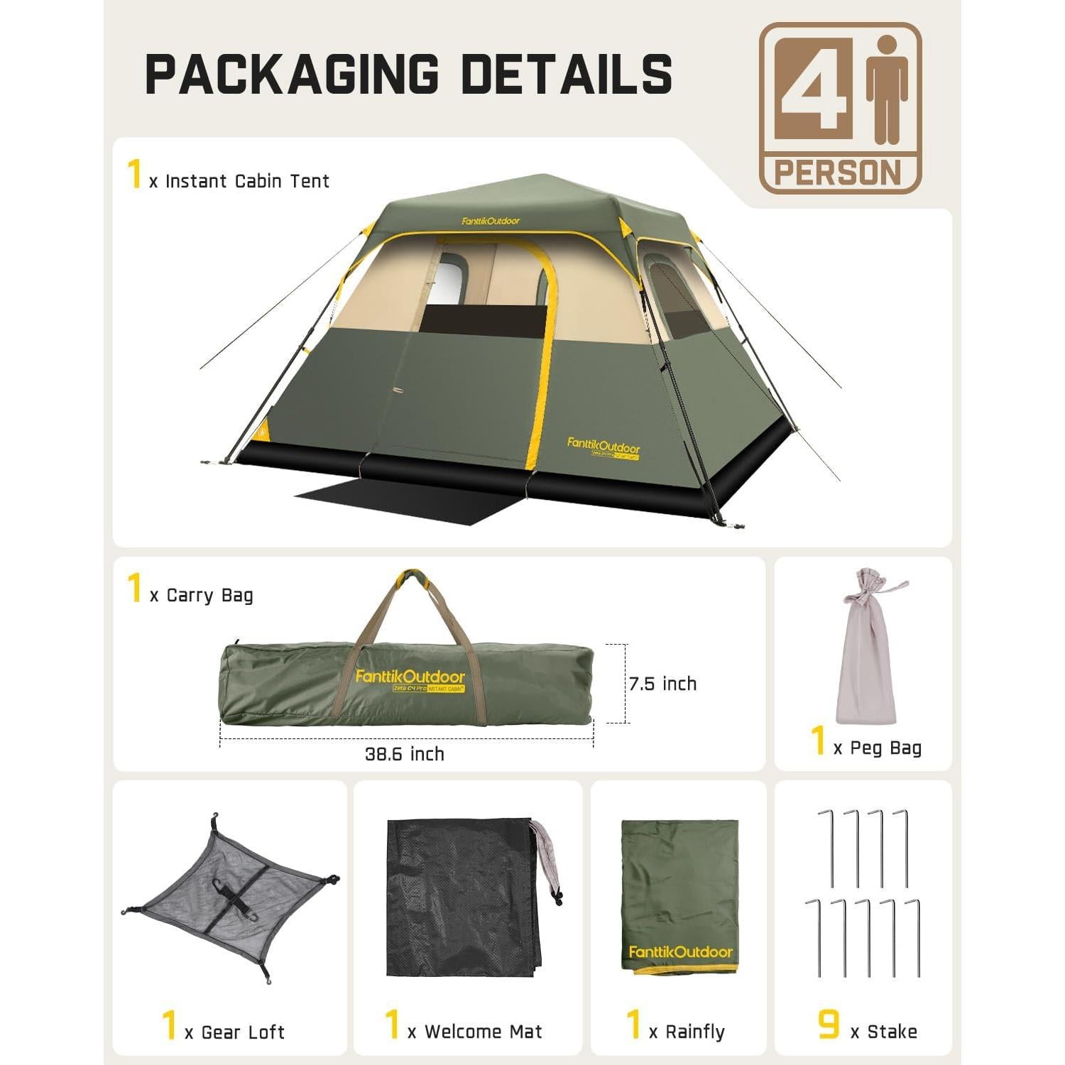Tienda de Camping FanttikOutdoor Zeta C4 Pro Verde 4 Personas