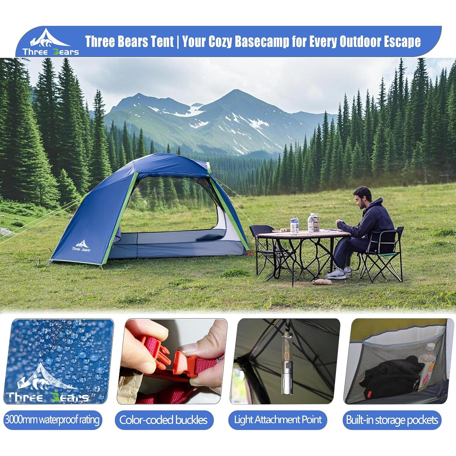 Carpa de Camping Tres Osos L01-2P para 2 Personas Impermeable